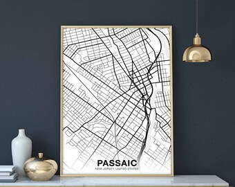 PASSAIC New Jersey NJ USA map poster black white Hometown City Print Modern Home Decor Office Decoration Wall Art Dorm Bedroom Gift