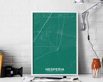 HESPERIA California CA US map poster color Hometown City Print Modern Home Decor Office Decoration Wall Art Dorm Bedroom Gift