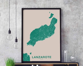 LANZAROTE Spain map poster color Hometown City Print Modern Home Decor Office Decoration Wall Art Dorm Bedroom Gift
