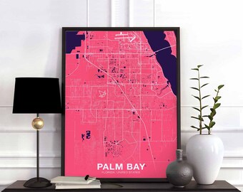 PALM BAY Florida FL usa map poster color Hometown City Print Modern Home Decor Office Decoration Wall Art Dorm Bedroom Gift