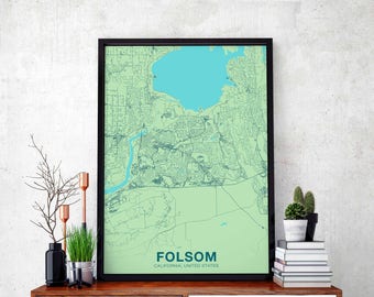 FOLSOM California CA US map poster color Hometown City Print Modern Home Decor Office Decoration Wall Art Dorm Bedroom Gift