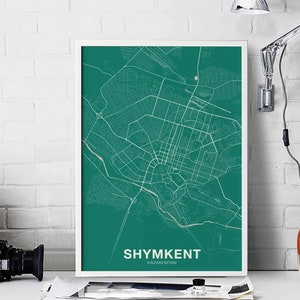SHYMKENT Kazakhstan carte affiche couleur ville natale ville impression moderne décor à la maison bureau décoration mur art dortoir chambre cadeau art