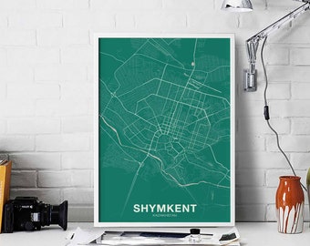 SHYMKENT Kazakhstan map poster color Hometown City Print Modern Home Decor Office Decoration Wall Art Dorm Bedroom Gift art
