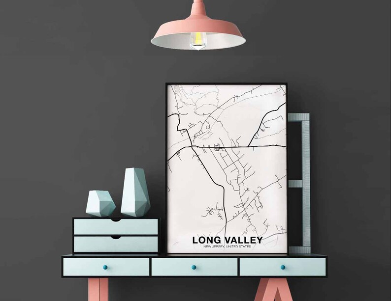 LONG VALLEY New Jersey NJ Usa Map Poster Black White Hometown Etsy