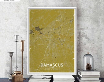 DAMASCUS Syria map poster color colour Hometown City Print Modern Home Decor Office Decoration Wall Art Dorm Bedroom Gift