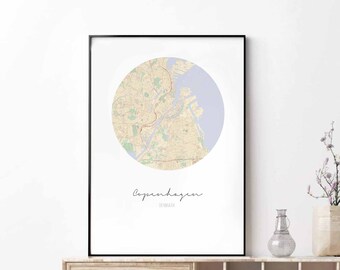 COPENHAGEN Denmark map poster wall decor design modern minimal nordic travel bedroom home art vintage retro dorm nursery housewarming