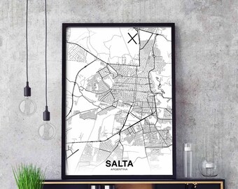 SALTA Argentina map poster black white Hometown City Print Modern Home Decor Office Decoration Wall Art Dorm Bedroom Gift