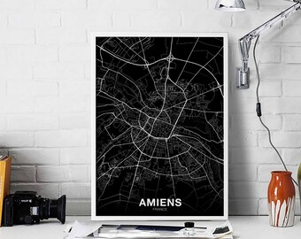 AMIENS  France map poster black white Hometown City Print Modern Home Decor Office Decoration Wall Art Dorm Bedroom Gift