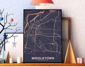 MIDDLETOWN Ohio OH USA map poster color Hometown City Print Modern Home Decor Office Decoration Wall Art Dorm Bedroom Gift