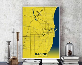 RACINE Wisconsin WI USA map poster color Hometown City Print Modern Home Decor Office Decoration Wall Art Dorm Bedroom Gift