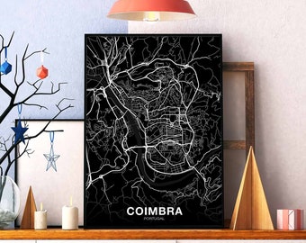 COIMBRA Portugal map poster black white Hometown City Print Modern Home Decor Office Decoration Wall Art Dorm Bedroom Gift