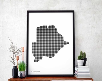 BOTSWANA minimal dots retro map poster black white wall decor design modern swiss scandinavian nordic housewarming travel