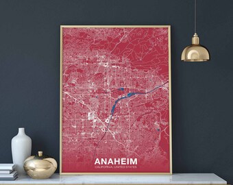 ANAHEIM California CA USA Brick Red poster Hometown City Print Modern Home Decor Office Decoration Wall Art Dorm Bedroom Gift