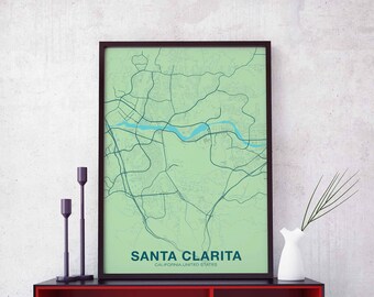 SANTA CLARITA California CA usa map poster color Hometown City Print Modern Home Decor Office Decoration Wall Art Dorm Bedroom Gift
