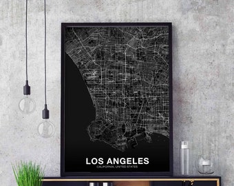 LOS ANGELES California CA usa map poster black white Hometown City Print Modern Home Decor Office Decoration Wall Art Dorm Bedroom Gift
