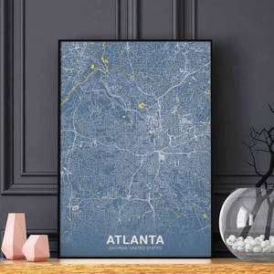ATLANTA Georgia GA US carte affiche couleur ville natale ville impression moderne décor à la maison bureau décoration mur Art dortoir chambre cadeau