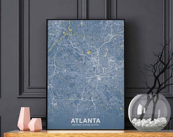 ATLANTA Georgia GA US map poster color Hometown City Print Modern Home Decor Office Decoration Wall Art Dorm Bedroom Gift
