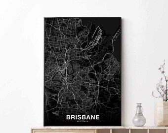 BRISBANE Australia map poster black white Hometown City Print Modern Home Decor Office Decoration Wall Art Dorm Bedroom Gift