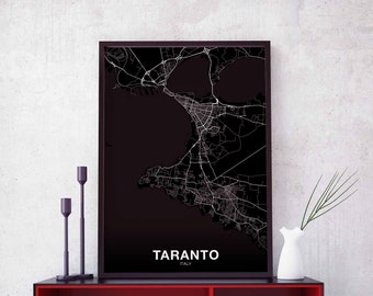TARANTO Italy map poster color Hometown City Print Modern Home Decor Office Decoration Wall Art Dorm Bedroom Gift