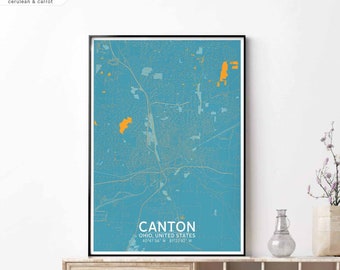 CANTON Ohio USA map poster black white Hometown City Print Modern Home Decor Office Decoration Wall Art Dorm Bedroom Gift