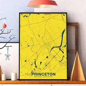 PRINCETON New Jersey NJ USA map poster color Hometown City Print Modern Home Decor Office Decoration Wall Art Dorm Bedroom Gift