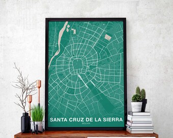 SANTA CRUZ de la SIERRA Bolivia map poster color Hometown City Print Modern Home Decor Office Decoration Wall Art Dorm Bedroom Gift