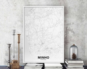 MINHO region Portugal map poster black white Hometown City Print Modern Home Decor Office Decoration Wall Art Dorm Bedroom Gift