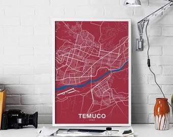 TEMUCO Chile map poster color Hometown City Print Modern Home Decor Office Decoration Wall Art Dorm Bedroom Gift