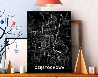 CZĘSTOCHOWA CZESTOCHOWA Poland map poster black white Hometown City Print Modern Home Decor Office Decoration Wall Art Dorm Bedroom Gift