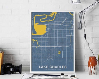 LAKE CHARLES California CA usa poster color Hometown City Print Modern Home Decor Office Decoration Wall Art Dorm Bedroom Gift
