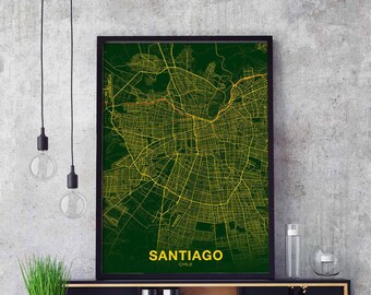 SANTIAGO Chile map poster color Hometown City Print Modern Home Decor Office Decoration Wall Art Dorm Bedroom Gift