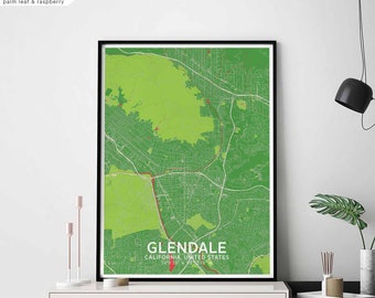 GLENDALE California usa map poster black white Hometown City Print Modern Home Decor Office Decoration Wall Art Dorm Bedroom Gift
