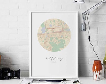 WOLFSBURG Germany map poster wall decor design modern minimal nordic travel bedroom home art vintage retro dorm nursery housewarming