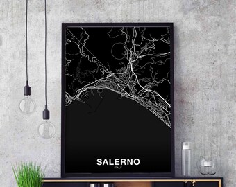 SALERNO Italy map poster black white Hometown City Print Modern Home Decor Office Decoration Wall Art Dorm Bedroom Gift