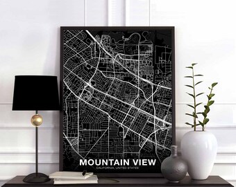 MOUNTAIN VIEW California CA usa map poster black white Hometown City Print Modern Home Decor Office Decoration Wall Art Dorm Bedroom Gift