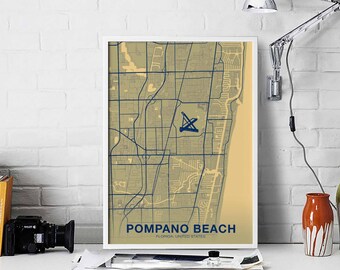 POMPANO BEACH Florida FL usa poster color Hometown City Print Modern Home Decor Office Decoration Wall Art Dorm Bedroom Gift