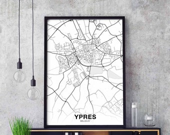 YPRES Belgium map poster Hometown City Print Modern Home Decor Office Decoration Wall Art Dorm Bedroom Gift