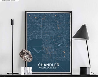 CHANDLER Arizona USA map poster black white Hometown City Print Modern Home Decor Office Decoration Wall Art Dorm Bedroom Gift