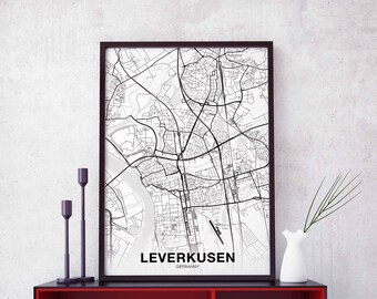 LEVERKUSEN Germany map poster Hometown City Print Modern Home Decor Office Decoration Wall Art Dorm Bedroom Gift