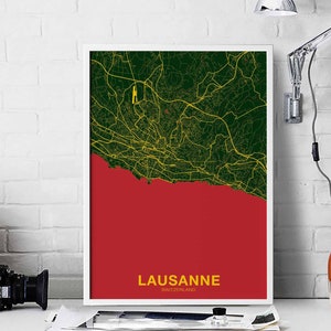 LAUSANNE suisse carte affiche couleur ville natale ville impression moderne décor à la maison bureau décoration mur art dortoir chambre cadeau