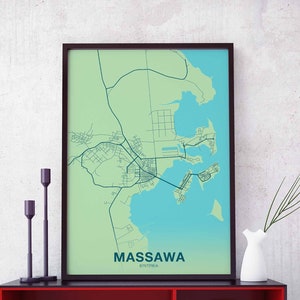 MASSAWA érythrée carte affiche couleur ville natale ville impression moderne décor à la maison bureau décoration mur art dortoir chambre cadeau