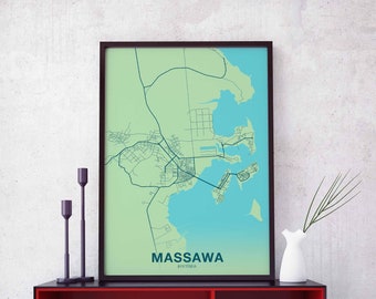 MASSAWA Eritrea map poster color Hometown City Print Modern Home Decor Office Decoration Wall Art Dorm Bedroom Gift