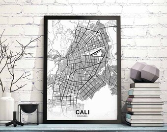CALI Colombia map poster black white Hometown City Print Modern Home Decor Office Decoration Wall Art Dorm Bedroom Gift
