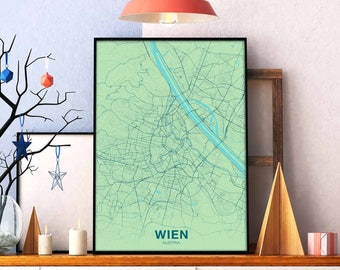 WIEN Austria map poster color Hometown City Print Modern Home Decor Office Decoration Wall Art Dorm Bedroom Gift