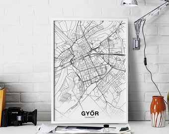 GYOR Hungary map poster black white Hometown City Print Modern Home Decor Office Decoration Wall Art Dorm Bedroom Gift