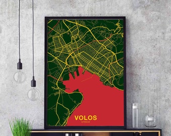 VOLOS Greece map poster color Hometown City Print Modern Home Decor Office Decoration Wall Art Dorm Bedroom Gift
