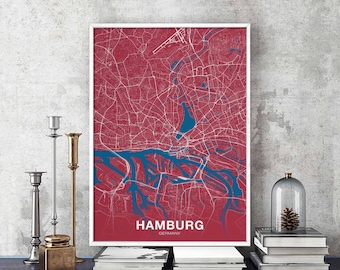 HAMBURG Germany poster color Hometown City Print Modern Home Decor Office Decoration Wall Art Dorm Bedroom Gift