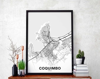 COQUIMBO Chile map poster black white Hometown City Print Modern Home Decor Office Decoration Wall Art Dorm Bedroom Gift