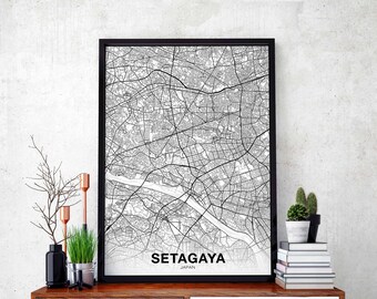 SETAGAYA Japan map poster black white Hometown City Print Modern Home Decor Office Decoration Wall Art Dorm Bedroom Gift