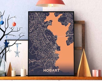 HOBART Australia map poster color Hometown City Print Modern Home Decor Office Decoration Wall Art Dorm Bedroom Gift